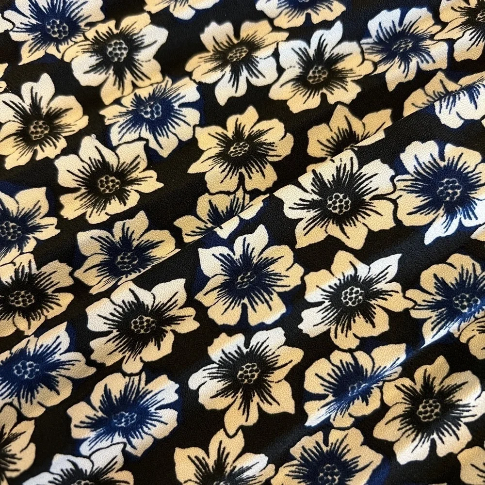 Kate Spade Black Navy Floral Pleated Hollyhock Skirt Dress Size S